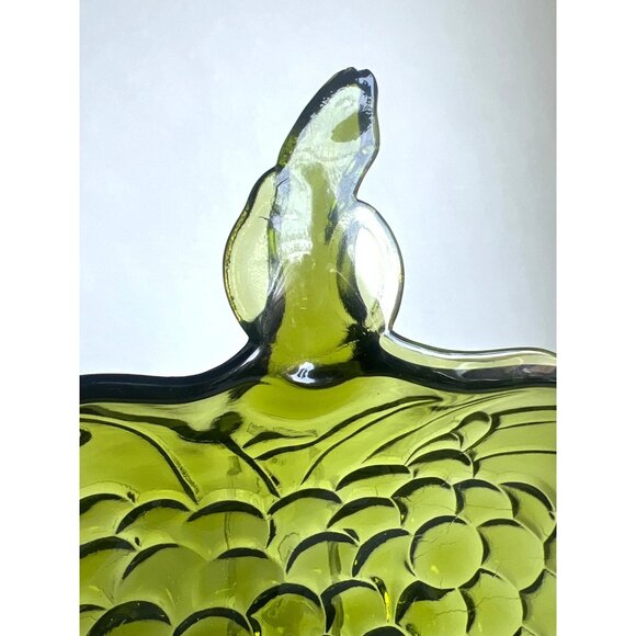 Vtg Green Indiana Glass Grape & Leaf Decorative Bowl Plate With Stem Handle READ - Picture 5 of 11